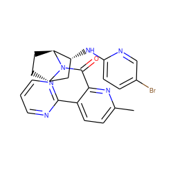 Cc1ccc(-c2ncccn2)c(C(=O)N2[C@H]3CC[C@H]2[C@H](Nc2ccc(Br)cn2)C3)n1 ZINC000226057525