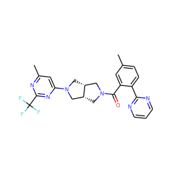 Cc1ccc(-c2ncccn2)c(C(=O)N2C[C@@H]3CN(c4cc(C)nc(C(F)(F)F)n4)C[C@@H]3C2)c1 ZINC000116822372