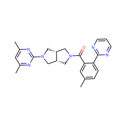 Cc1ccc(-c2ncccn2)c(C(=O)N2C[C@@H]3CN(c4nc(C)cc(C)n4)C[C@@H]3C2)c1 ZINC000116823118