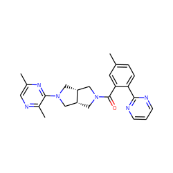 Cc1ccc(-c2ncccn2)c(C(=O)N2C[C@@H]3CN(c4nc(C)cnc4C)C[C@@H]3C2)c1 ZINC000116822788