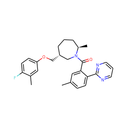 Cc1ccc(-c2ncccn2)c(C(=O)N2C[C@H](COc3ccc(F)c(C)c3)CCC[C@H]2C)c1 ZINC000118681583