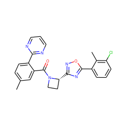 Cc1ccc(-c2ncccn2)c(C(=O)N2CC[C@H]2c2noc(-c3cccc(Cl)c3C)n2)c1 ZINC000218265520