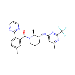 Cc1ccc(-c2ncccn2)c(C(=O)N2CCC[C@@H](Nc3cc(C)nc(C(F)(F)F)n3)[C@@H]2C)c1 ZINC000220736869