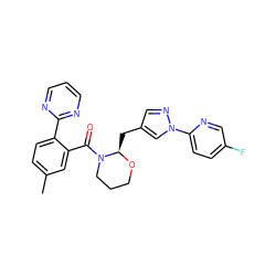 Cc1ccc(-c2ncccn2)c(C(=O)N2CCCO[C@@H]2Cc2cnn(-c3ccc(F)cn3)c2)c1 ZINC001772571479