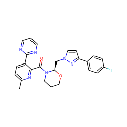 Cc1ccc(-c2ncccn2)c(C(=O)N2CCCO[C@@H]2Cn2ccc(-c3ccc(F)cc3)n2)n1 ZINC000210611203