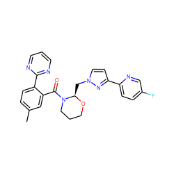 Cc1ccc(-c2ncccn2)c(C(=O)N2CCCO[C@@H]2Cn2ccc(-c3ccc(F)cn3)n2)c1 ZINC001772647060