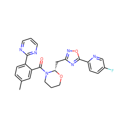 Cc1ccc(-c2ncccn2)c(C(=O)N2CCCO[C@H]2Cc2noc(-c3ccc(F)cn3)n2)c1 ZINC001772599133