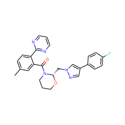 Cc1ccc(-c2ncccn2)c(C(=O)N2CCCO[C@H]2Cn2cc(-c3ccc(F)cc3)cn2)c1 ZINC001772637597