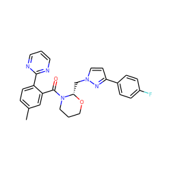 Cc1ccc(-c2ncccn2)c(C(=O)N2CCCO[C@H]2Cn2ccc(-c3ccc(F)cc3)n2)c1 ZINC001772599300