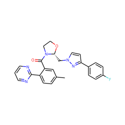 Cc1ccc(-c2ncccn2)c(C(=O)N2CCO[C@@H]2Cn2ccc(-c3ccc(F)cc3)n2)c1 ZINC000210594241