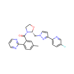 Cc1ccc(-c2ncccn2)c(C(=O)N2CCO[C@@H]2Cn2ccc(-c3ccc(F)cn3)n2)c1 ZINC000210584412