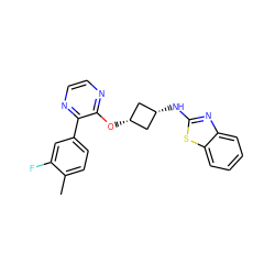 Cc1ccc(-c2nccnc2O[C@H]2C[C@@H](Nc3nc4ccccc4s3)C2)cc1F ZINC000144884897