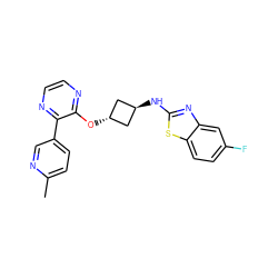 Cc1ccc(-c2nccnc2O[C@H]2C[C@H](Nc3nc4cc(F)ccc4s3)C2)cn1 ZINC000146887061