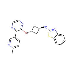 Cc1ccc(-c2nccnc2O[C@H]2C[C@H](Nc3nc4ccccc4s3)C2)cn1 ZINC000146088222