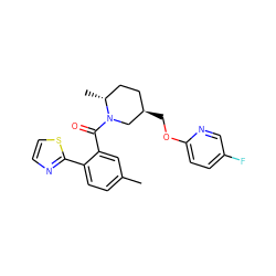 Cc1ccc(-c2nccs2)c(C(=O)N2C[C@H](COc3ccc(F)cn3)CC[C@H]2C)c1 ZINC000043201233