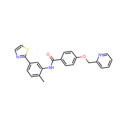 Cc1ccc(-c2nccs2)cc1NC(=O)c1ccc(OCc2ccccn2)cc1 ZINC000084689921