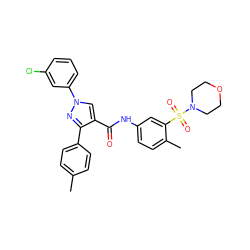 Cc1ccc(-c2nn(-c3cccc(Cl)c3)cc2C(=O)Nc2ccc(C)c(S(=O)(=O)N3CCOCC3)c2)cc1 ZINC000169340194