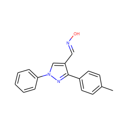 Cc1ccc(-c2nn(-c3ccccc3)cc2/C=N/O)cc1 ZINC000013113872