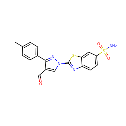 Cc1ccc(-c2nn(-c3nc4ccc(S(N)(=O)=O)cc4s3)cc2C=O)cc1 ZINC000299818554