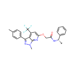 Cc1ccc(-c2nn(C)c3nc(OCC(=O)N[C@@H](C)c4ccccc4)cc(C(F)(F)F)c23)cc1 ZINC000117514627