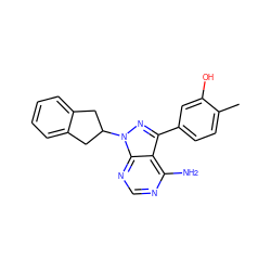 Cc1ccc(-c2nn(C3Cc4ccccc4C3)c3ncnc(N)c23)cc1O ZINC001772612437