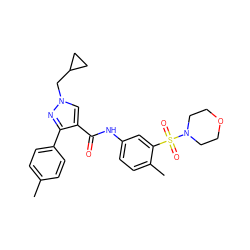 Cc1ccc(-c2nn(CC3CC3)cc2C(=O)Nc2ccc(C)c(S(=O)(=O)N3CCOCC3)c2)cc1 ZINC000169340211