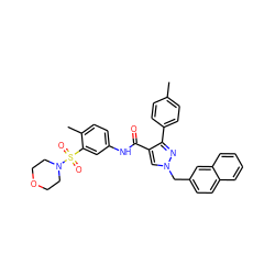 Cc1ccc(-c2nn(Cc3ccc4ccccc4c3)cc2C(=O)Nc2ccc(C)c(S(=O)(=O)N3CCOCC3)c2)cc1 ZINC000169340205