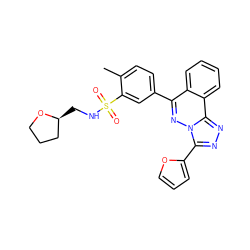 Cc1ccc(-c2nn3c(-c4ccco4)nnc3c3ccccc23)cc1S(=O)(=O)NC[C@H]1CCCO1 ZINC000002214088