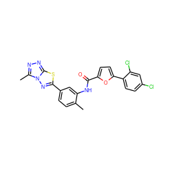 Cc1ccc(-c2nn3c(C)nnc3s2)cc1NC(=O)c1ccc(-c2ccc(Cl)cc2Cl)o1 ZINC000002859668