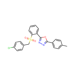 Cc1ccc(-c2nnc(-c3ccccc3S(=O)(=O)Cc3ccc(Cl)cc3)o2)cc1 ZINC000001400937