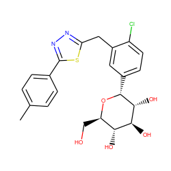 Cc1ccc(-c2nnc(Cc3cc([C@H]4O[C@H](CO)[C@@H](O)[C@H](O)[C@H]4O)ccc3Cl)s2)cc1 ZINC000045375080