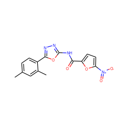 Cc1ccc(-c2nnc(NC(=O)c3ccc([N+](=O)[O-])o3)o2)c(C)c1 ZINC000004479450