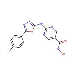 Cc1ccc(-c2nnc(Nc3ncc(C(=O)NO)cn3)o2)cc1 ZINC000072126287