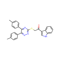 Cc1ccc(-c2nnc(SCC(=O)c3c[nH]c4ccccc34)nc2-c2ccc(C)cc2)cc1 ZINC000003321397