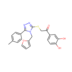 Cc1ccc(-c2nnc(SCC(=O)c3ccc(O)c(O)c3)n2Cc2ccco2)cc1 ZINC000009358053