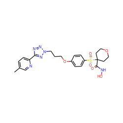 Cc1ccc(-c2nnn(CCCOc3ccc(S(=O)(=O)C4(C(=O)NO)CCOCC4)cc3)n2)nc1 ZINC000071340744