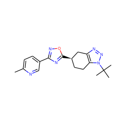 Cc1ccc(-c2noc([C@@H]3CCc4c(nnn4C(C)(C)C)C3)n2)cn1 ZINC000653751493