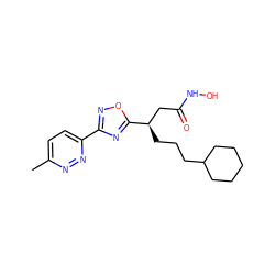 Cc1ccc(-c2noc([C@H](CCCC3CCCCC3)CC(=O)NO)n2)nn1 ZINC000028701798