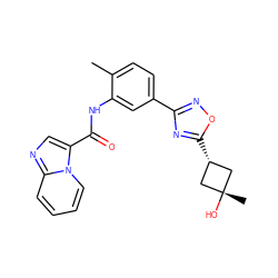 Cc1ccc(-c2noc([C@H]3C[C@@](C)(O)C3)n2)cc1NC(=O)c1cnc2ccccn12 ZINC001772612770