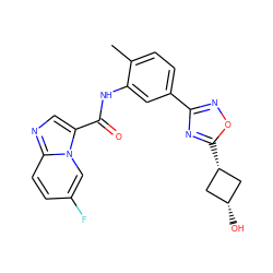 Cc1ccc(-c2noc([C@H]3C[C@@H](O)C3)n2)cc1NC(=O)c1cnc2ccc(F)cn12 ZINC001772656905