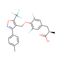 Cc1ccc(-c2noc(C(F)(F)F)c2COc2c(F)cc(C[C@@H](C)C(=O)O)cc2F)cc1 ZINC001772649934