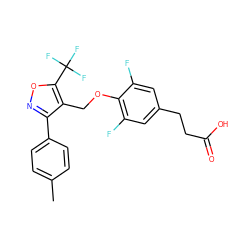 Cc1ccc(-c2noc(C(F)(F)F)c2COc2c(F)cc(CCC(=O)O)cc2F)cc1 ZINC001772609101