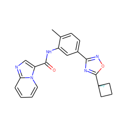 Cc1ccc(-c2noc(C3(F)CCC3)n2)cc1NC(=O)c1cnc2ccccn12 ZINC000206114728