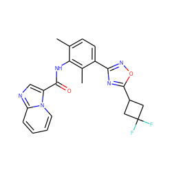 Cc1ccc(-c2noc(C3CC(F)(F)C3)n2)c(C)c1NC(=O)c1cnc2ccccn12 ZINC000206117489