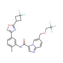 Cc1ccc(-c2noc(C3CC(F)(F)C3)n2)cc1NC(=O)c1cnc2ccc(COCC(F)(F)F)cn12 ZINC000206118587