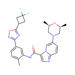 Cc1ccc(-c2noc(C3CC(F)(F)C3)n2)cc1NC(=O)c1cnc2ccc(N3C[C@H](C)O[C@H](C)C3)cn12 ZINC000206110713