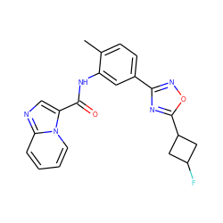 Cc1ccc(-c2noc(C3CC(F)C3)n2)cc1NC(=O)c1cnc2ccccn12 ZINC000206108318