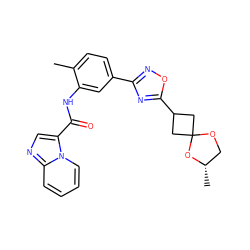 Cc1ccc(-c2noc(C3CC4(C3)OC[C@H](C)O4)n2)cc1NC(=O)c1cnc2ccccn12 ZINC000206117146