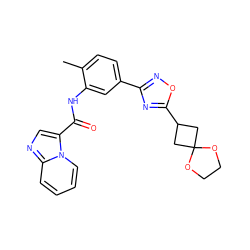 Cc1ccc(-c2noc(C3CC4(C3)OCCO4)n2)cc1NC(=O)c1cnc2ccccn12 ZINC000206105790