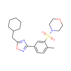 Cc1ccc(-c2noc(CC3CCCCC3)n2)cc1S(=O)(=O)N1CCOCC1 ZINC000040913756